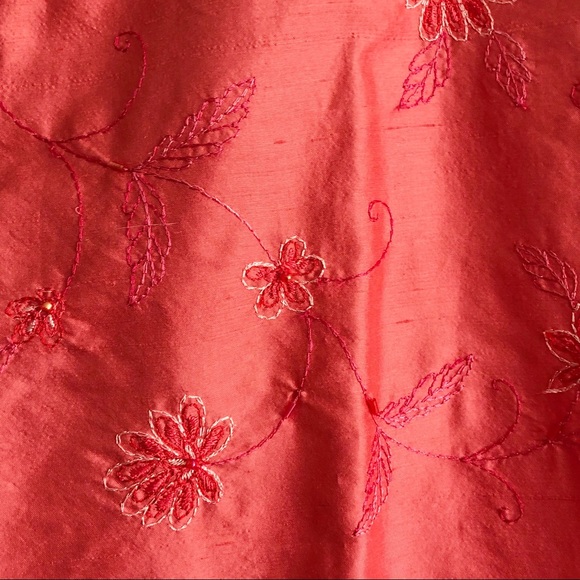 NEW Stunning Coral Silk Shantung Floral Embroidered Beaded Pants 14 - Picture 6 of 12